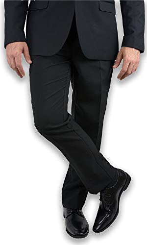 Sir Gregory Men's Fitted Flat Front Tuxedo Pants Formal Satin Stripe Trousers with Expandable Waistband (32" Waist) Black