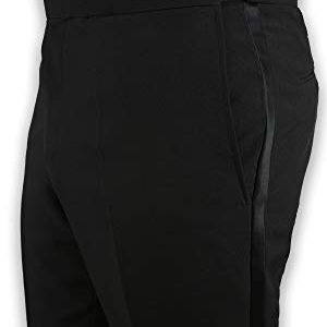 Sir Gregory Men's Fitted Flat Front Tuxedo Pants Formal Satin Stripe Trousers with Expandable Waistband (32" Waist) Black