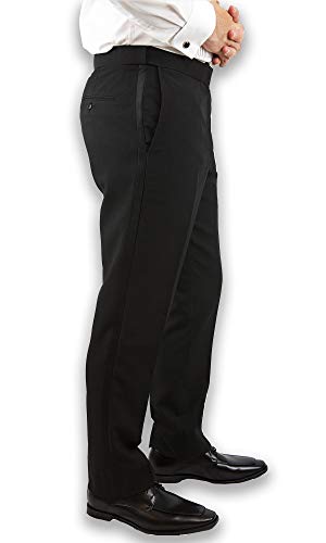 Sir Gregory Men's Fitted Flat Front Tuxedo Pants Formal Satin Stripe Trousers with Expandable Waistband (32" Waist) Black