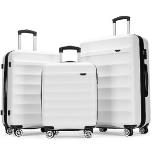 ginzatravel 3-piece luggage set with tsa locks, expandable, and friction-resistant in white - includes 20", 24" & 28" spinner suitcases