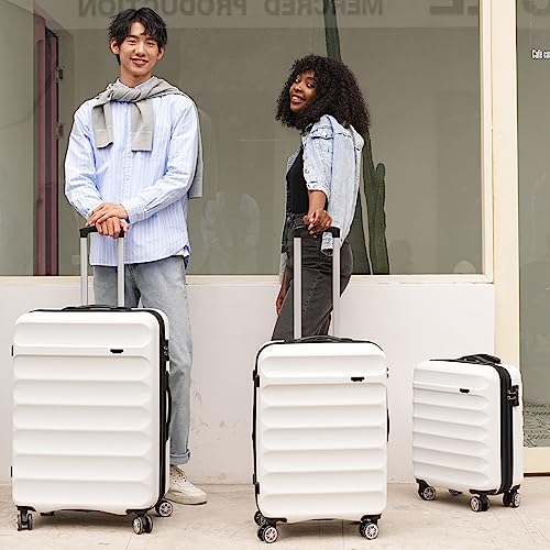 GinzaTravel 3-Piece Luggage Set with TSA Locks, Expandable, and Friction-Resistant in white - Includes 20", 24" & 28" Spinner Suitcases