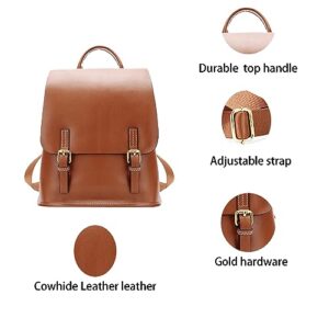 HESHE Women’s Leather Backpack Casual Daypack Style Flap Backpacks for Ladies (Brown)