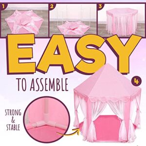 ORIAN Princess Castle Playhouse Tent for Girls with LED Star Lights – Indoor & Outdoor Large Kids Play Tent for Imaginative Games – ASTM Certified, 230 Polyester Taffeta. Pink 55"x53".