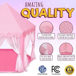 ORIAN Princess Castle Playhouse Tent for Girls with LED Star Lights – Indoor & Outdoor Large Kids Play Tent for Imaginative Games – ASTM Certified, 230 Polyester Taffeta. Pink 55"x53".