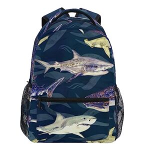oarencol sharks dark blue whale hammerhead watercolor wave animal cartoon fish backpacks bookbags daypack travel school college bag for womens girls mens boys teens