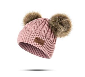 infant toddler baby knitting woolen hat warm winter pure color double pom pom boys girls beanie cap (1-3 years old, a-dark pink)
