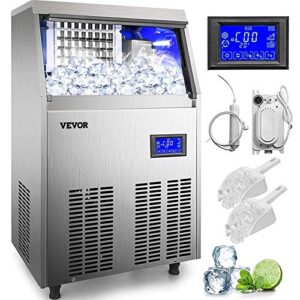 vevor commercial ice maker machine, 80-90lbs/24h 33lbs bin, upgrade stainless steel commercial ice machine for home bar resaturant, include electric water drain pump/water filter/ 2 scoops
