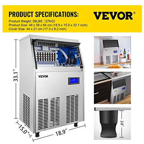 VEVOR Commercial Ice Maker Machine, 80-90LBS/24H 33LBS Bin, Upgrade Stainless Steel Commercial Ice Machine for Home Bar Resaturant, Include Electric Water Drain Pump/Water Filter/ 2 Scoops