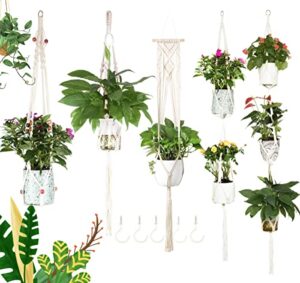 jes&medis 5-pack macrame plant hangers with 5 hooks, different tiers, handmade cotton rope hanging planters set flower pots holder stand, for indoor outdoor boho home decor