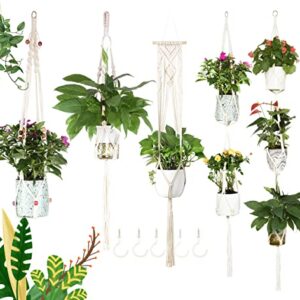 JES&MEDIS 5-Pack Macrame Plant Hangers with 5 Hooks, Different Tiers, Handmade Cotton Rope Hanging Planters Set Flower Pots Holder Stand, for Indoor Outdoor Boho Home Decor