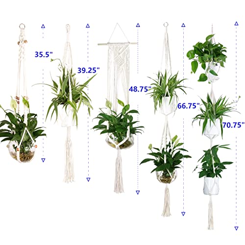 JES&MEDIS 5-Pack Macrame Plant Hangers with 5 Hooks, Different Tiers, Handmade Cotton Rope Hanging Planters Set Flower Pots Holder Stand, for Indoor Outdoor Boho Home Decor