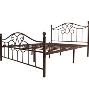 YALAXON Vintage Sturdy Metal Bed Frame with Headboard and Footboard Basic Bed Frame No Box Spring (Queen, Antique Brown)