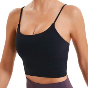 lemedy women padded sports bra fitness workout running shirts yoga tank top (l, black)