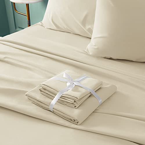 BYSURE Hotel Luxury Bed Sheets Set 6 Piece(Full, Cream/Beige) - Super Soft 1800 Thread Count 100% Microfiber Sheets with Deep Pockets, Wrinkle & Fade Resistant