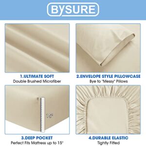 BYSURE Hotel Luxury Bed Sheets Set 6 Piece(Full, Cream/Beige) - Super Soft 1800 Thread Count 100% Microfiber Sheets with Deep Pockets, Wrinkle & Fade Resistant