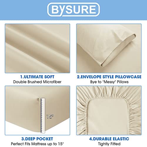 BYSURE Hotel Luxury Bed Sheets Set 6 Piece(Full, Cream/Beige) - Super Soft 1800 Thread Count 100% Microfiber Sheets with Deep Pockets, Wrinkle & Fade Resistant