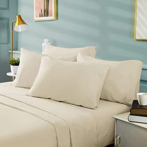 BYSURE Hotel Luxury Bed Sheets Set 6 Piece(Full, Cream/Beige) - Super Soft 1800 Thread Count 100% Microfiber Sheets with Deep Pockets, Wrinkle & Fade Resistant