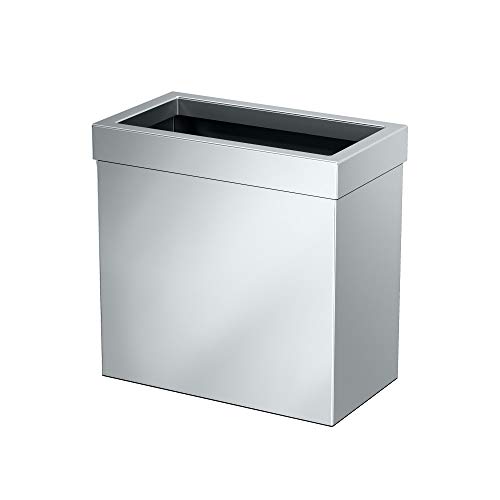 Gatco 1916, Modern Rectangle Waste Basket, Chrome / 11.25" H Open Top Stainless Steel Trash Can with Removable Lid, 12 Liter Capacity