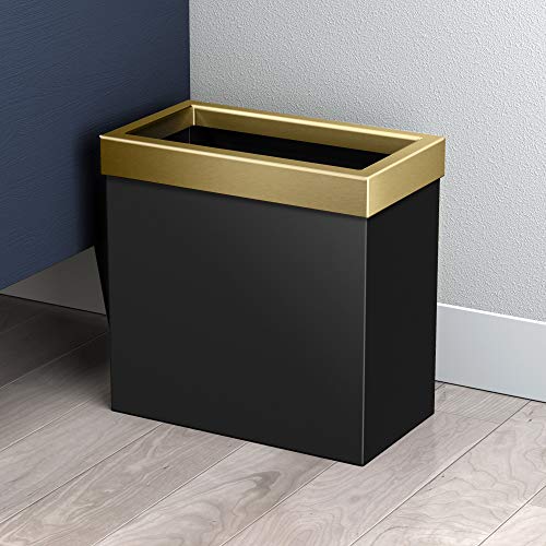 Gatco 1916, Modern Rectangle Waste Basket, Chrome / 11.25" H Open Top Stainless Steel Trash Can with Removable Lid, 12 Liter Capacity