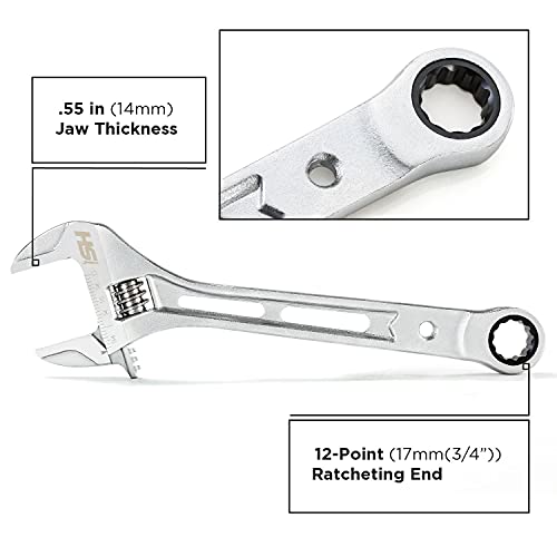 STEELHEAD 10” Wide-Mouth Adjustable Wrench w/Integrated 72-Tooth 12-Point 17mm Ratcheting End, 72-Tooth Gearing