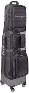 samsonite "the protector" hardside and softisde golf travel bag with shark wheels, waterproof exterior, black