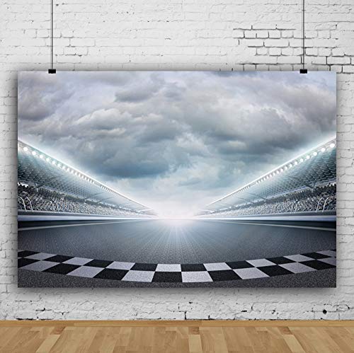 CSFOTO Polyester 6x4ft Finish Line Race Track Backdrops for Photography Car Racing Backgrounds Sports Car Backdrop for Birthday Party Bleachers Auto Motorsport Competition Champion Backdrop