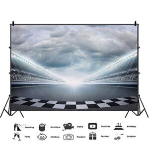 CSFOTO Polyester 6x4ft Finish Line Race Track Backdrops for Photography Car Racing Backgrounds Sports Car Backdrop for Birthday Party Bleachers Auto Motorsport Competition Champion Backdrop