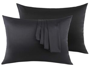 natural silk pillowcase set of 2 for hair &skin - both sides 19 momme 600 thread count with hidden zipper (black, standard)