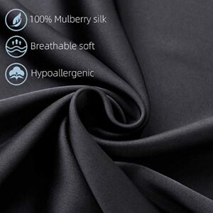 Natural Silk Pillowcase Set of 2 for Hair &Skin - Both Sides 19 Momme 600 Thread Count with Hidden Zipper (Black, Standard)