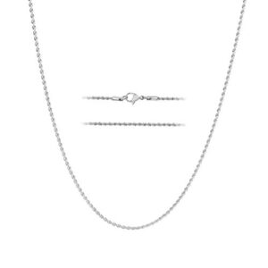 kisper 24k white gold rope chain necklace –thin, dainty, white gold plated stainless steel jewelry for women & men with lobster clasp, 22"