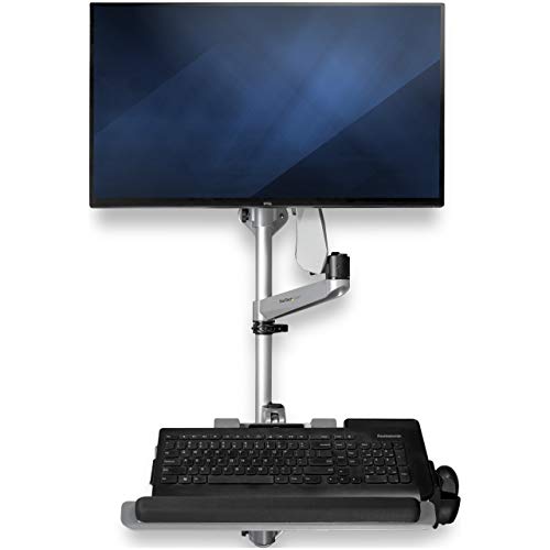 StarTech.com Wall Mount Workstation - Articulating Standing Desk w/Ergonomic Height Adjustable Monitor Arm & Padded Keyboard Tray - 34" VESA Display - Foldable Wall Mounted Sit Stand (WALLSTSI1)