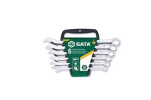 sata 6-piece full-polish sae combination wrench set with offset box ends and an easy-to-carry wrench rack - st09017sj
