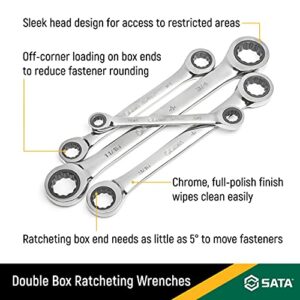 SATA 4-Piece Full-Polish SAE Ratcheting Wrench Set, Double Box Design with 72-Tooth Gear and Off-Corner Loading - ST46134U