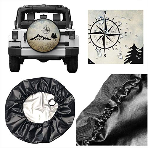 cozipink Nature Mountain Compass Spare Tire Cover Wheel Protectors Weatherproof Universal for Trailer Rv SUV Truck Camper Travel Trailer 14" 15" 16" 17"