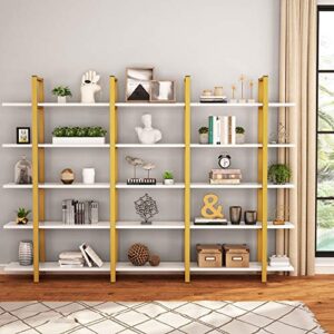 Tribesigns 5-Tier Bookshelf, Vintage Industrial Style Bookcase 70 ‘’ H x 12’’ W x 47’’L, Gold