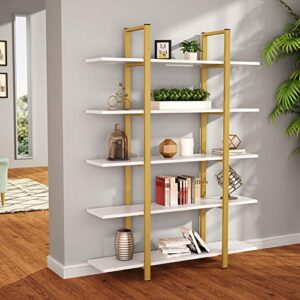 Tribesigns 5-Tier Bookshelf, Vintage Industrial Style Bookcase 70 ‘’ H x 12’’ W x 47’’L, Gold