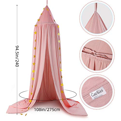 CeeKii Canopy for Girls Bed, Round Dome Hook Cotton Princess Mosquito Net Canopy Kids Bedroom Games Reading Tent Nursery Play Room Decor (Pink)