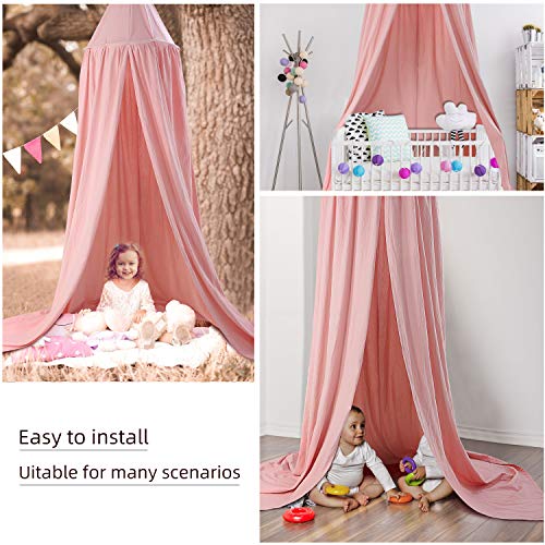 CeeKii Canopy for Girls Bed, Round Dome Hook Cotton Princess Mosquito Net Canopy Kids Bedroom Games Reading Tent Nursery Play Room Decor (Pink)