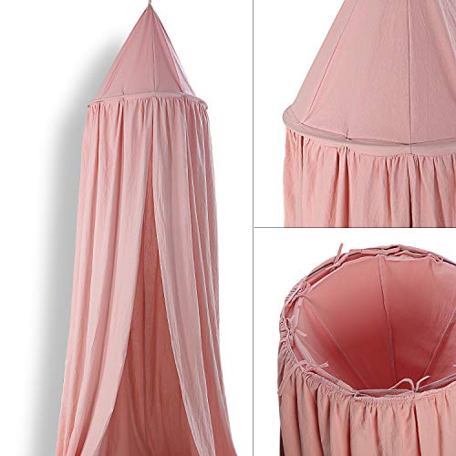 CeeKii Canopy for Girls Bed, Round Dome Hook Cotton Princess Mosquito Net Canopy Kids Bedroom Games Reading Tent Nursery Play Room Decor (Pink)