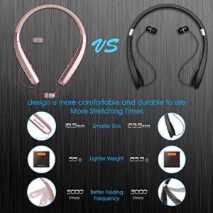 AMORNO Foldable Bluetooth Headphones, Wireless Neckband Sports Headset with Retractable Earbuds, Sweatproof Noise Cancelling Stereo Earphones with Mic & Carrying Case (Gold)