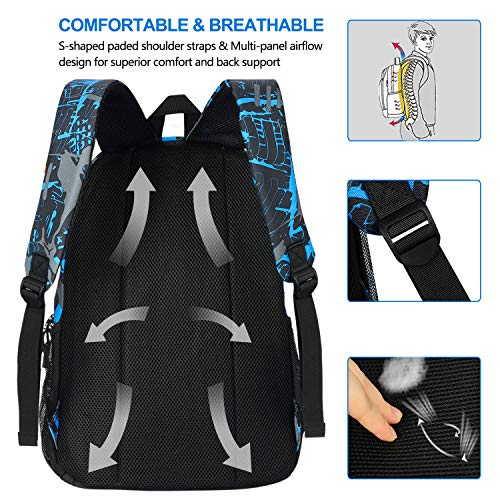 Goodking Laptop Backpack for Boys School Bags for Kids with USB Charging Port, Water Resistant Backpack Travel Daypack 15.6" Laptop Bag with Lunch Bag and Pencil Case