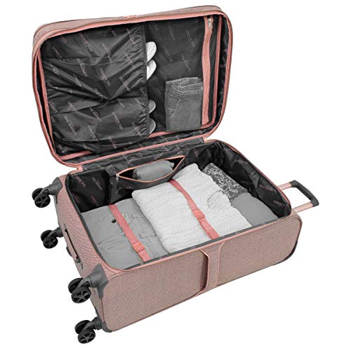 LONDON FOG Newcastle Softside Expandable Spinner Luggage, Rose Charcoal Herringbone, 4 Piece Set