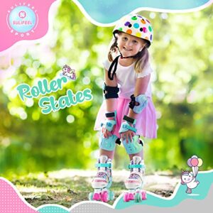 SULIFEEL Rainbow Unicorn 4 Size Adjustable Light up Roller Skates for Girls Boys for Kids Medium