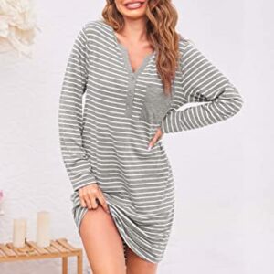 Ekouaer Women's Nightshirt Long Sleeve Button Down Nightgown V-Neck Sleepwear Pajama Dress