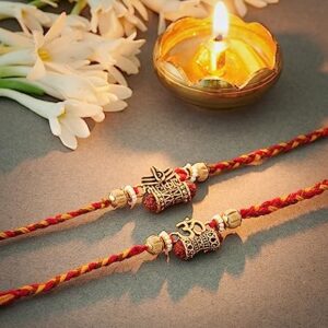 Eximious India Set of 2 Rakhi For Brother With Card Shiva and Om Pendant For Raksha Bandhan Designer Rakhi Thread for Bhaiya (Design 2)