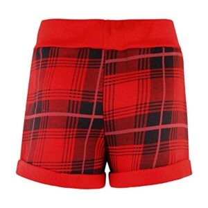 Kids Girls Shorts Fleece Red Tartan Summer Hot Short Dance Gym Pants 5-13 Years