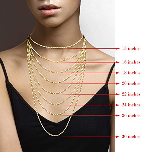 Miabella 18K Gold Over 925 Sterling Silver Italian Sparkle Mirror Link Chain Necklace for Women Teen Girls, Made in Italy (Length 20 inch)