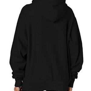 Champion, Reverse Weave Oversized Hoodie, Heavyweight Fleece Sweatshirt for Women, Black Left Chest C, Medium