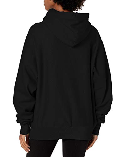 Champion, Reverse Weave Oversized Hoodie, Heavyweight Fleece Sweatshirt for Women, Black Left Chest C, Medium