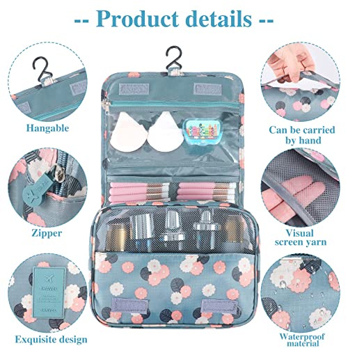 Pengxiaomei Toiletry Bag, Waterproof Hanging Cosmetic Bag Portable Travel Makeup Pouch Multifunction Handle Travel Toiletry Bag Organizer with Hook for Women Girls(Blue)